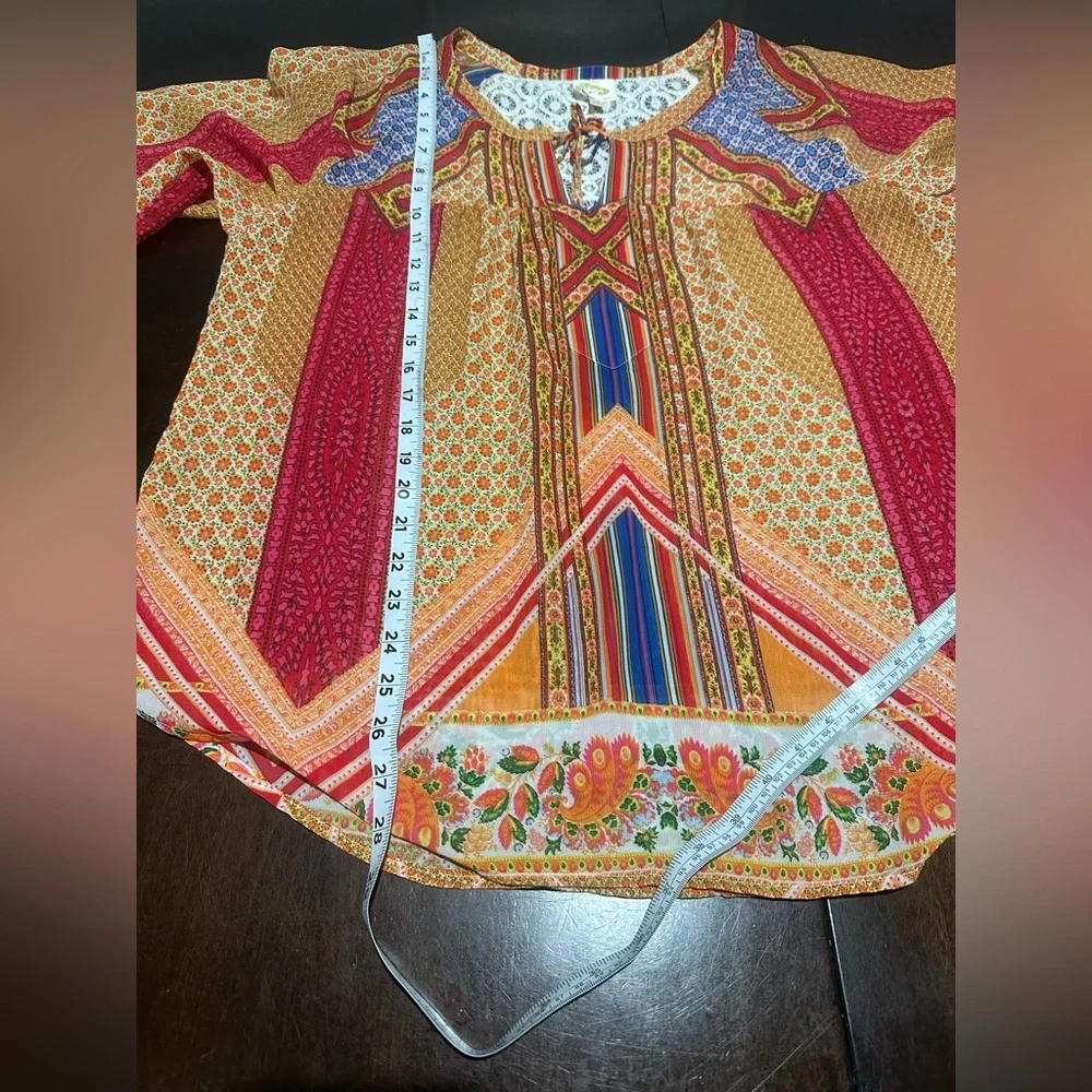 Anthropologie Fig & Flower Boho Flowy Women's Peasant Top XL Patchwork Hippie - Picture 7 of 7